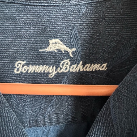 Tommy Bahama Navy Silk Tropical Button Down Shirt Michigan M Logo XL - Picture 4 of 8